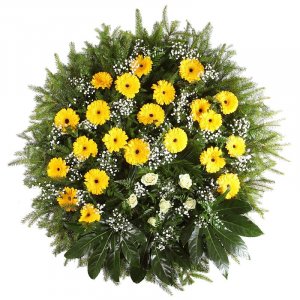 Yellow mini gerberas funeral wreath